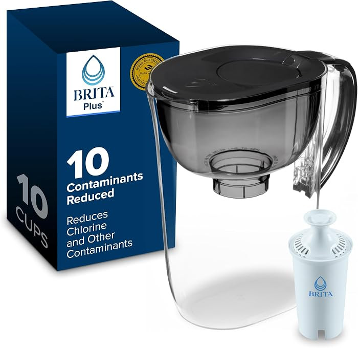 Brita Small 10 Cup Water Filter Pitcher, 1 BritaPlus Filter, Metro, Black | Amazon (US)