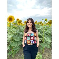 Handmade Crochet Floral Crop Top Multicolored Cotton Blouse | Etsy (US)