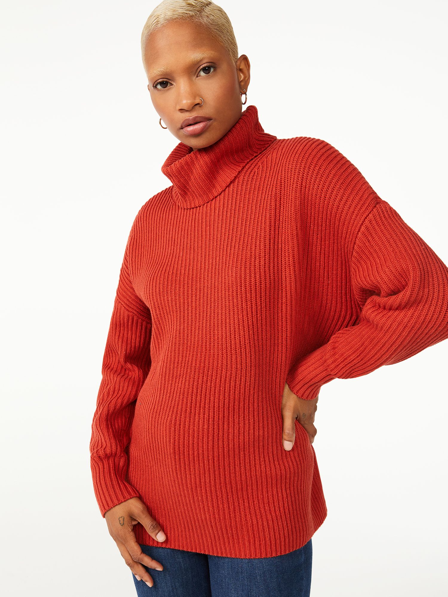 Free Assembly Women's Turtleneck Tunic Sweater - Walmart.com | Walmart (US)