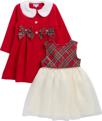 BLUEBERRY Kids' Party Dress & Faux Fur Collared Coat Set | Nordstromrack | Nordstrom Rack