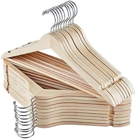 ELONG HOME Solid Wooden Hangers 30 Pack, Slim Wood Coat Hangers with Extra Smooth Finish, Precisely  | Amazon (US)
