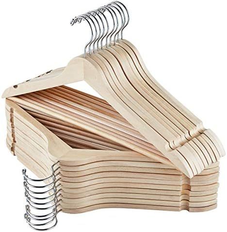 ELONG HOME Solid Wooden Hangers 30 Pack, Slim Wood Coat Hangers with Extra Smooth Finish, Precisely  | Amazon (US)