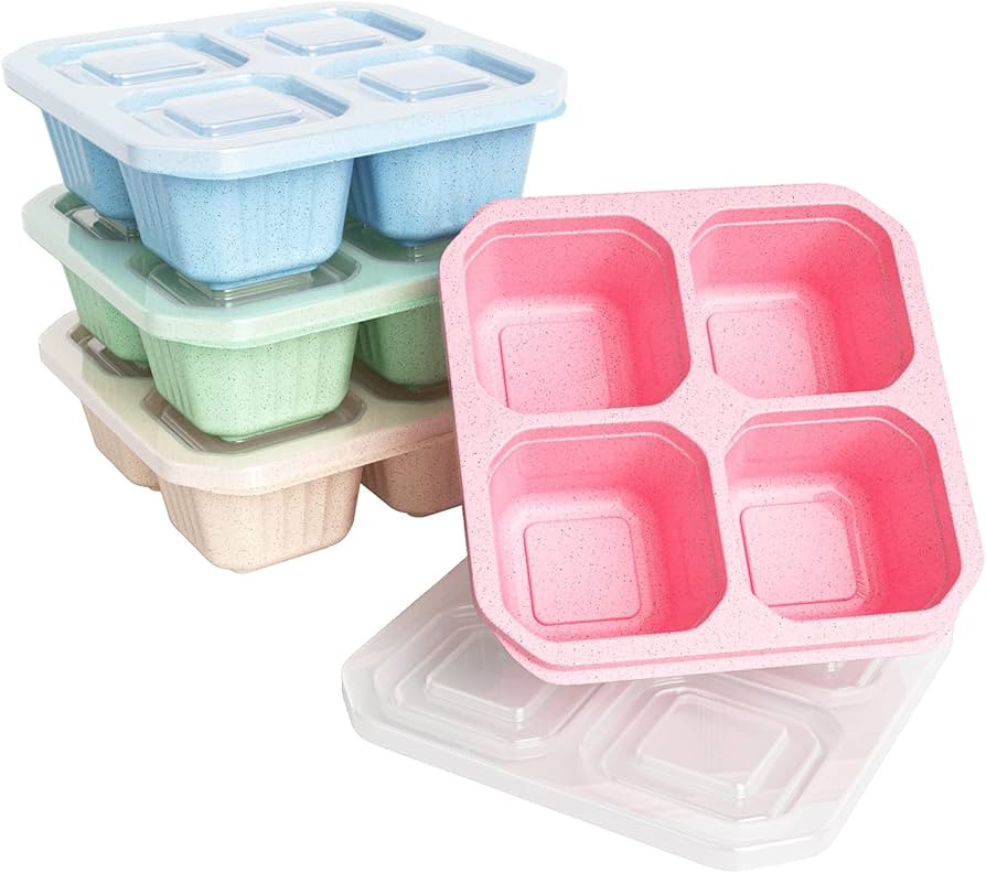 4 Pack Snack Containers, 4 Compartment Bento Snack Box, Reusable Lunch Containers, Divided Food S... | Amazon (US)
