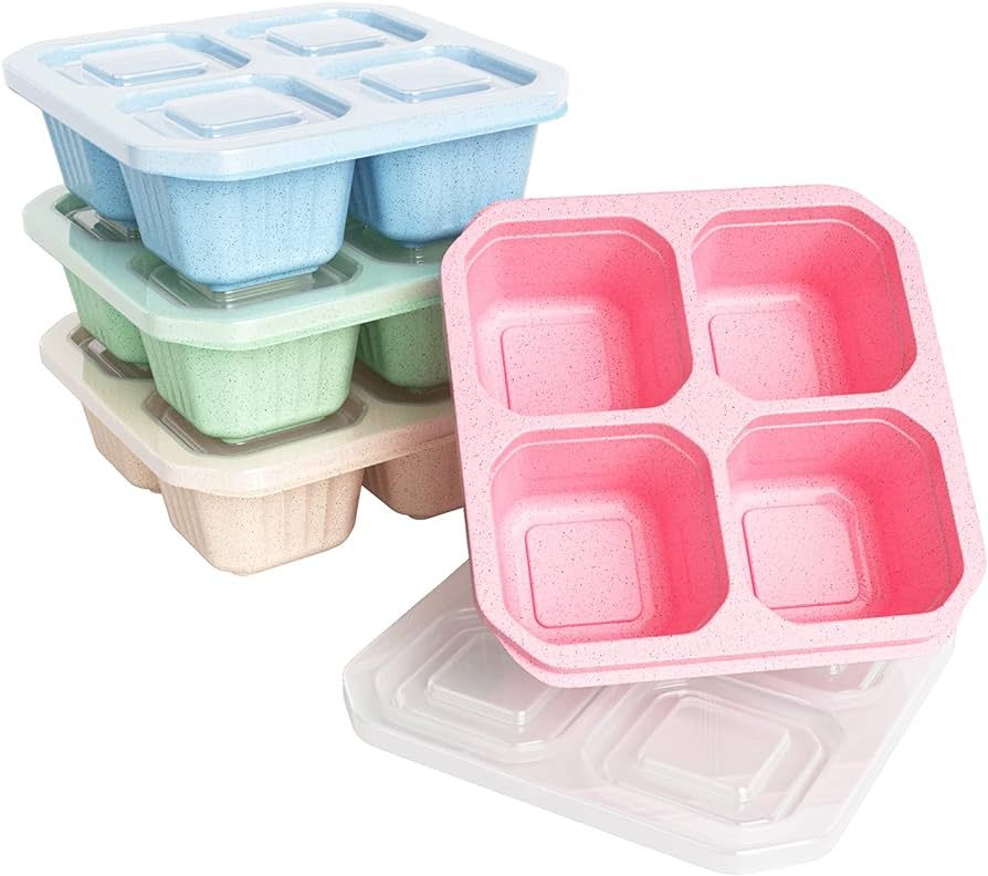 HNXAZG 4 Pack Snack Containers, 4 Compartment Snack Box, Reusable Lunch Containers, Divided Food ... | Amazon (US)