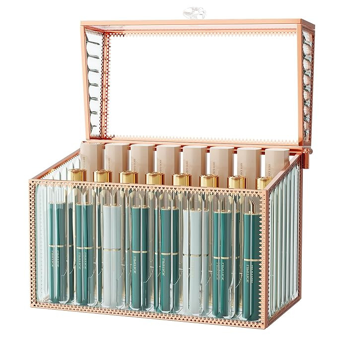 Lipstick Organizer Lipstick Holder - 24 Spaces, Tempered Glass Lip Gloss and Perfume Organizer,Va... | Amazon (US)