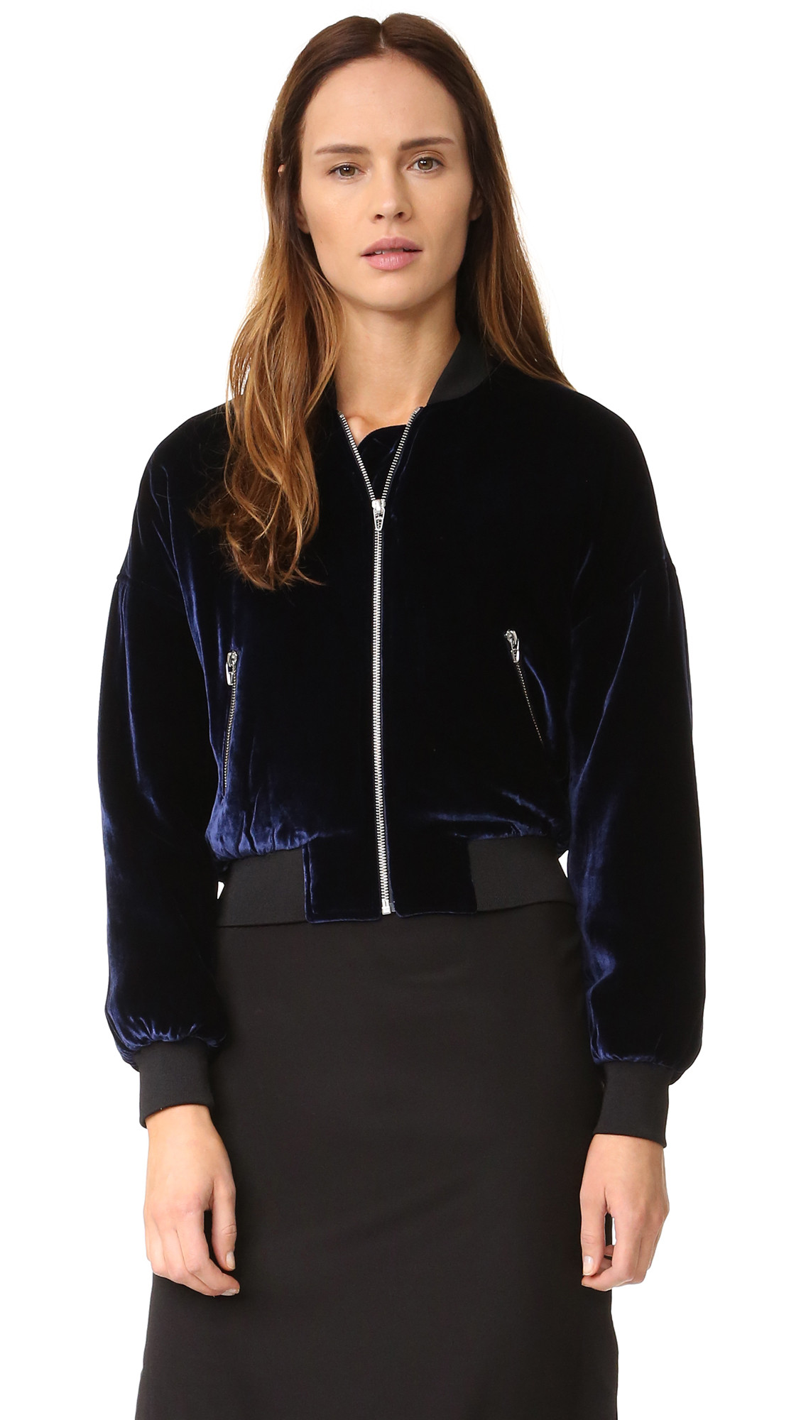 T By Alexander Wang Velvet Bomber Jacket - Navy | Shopbop