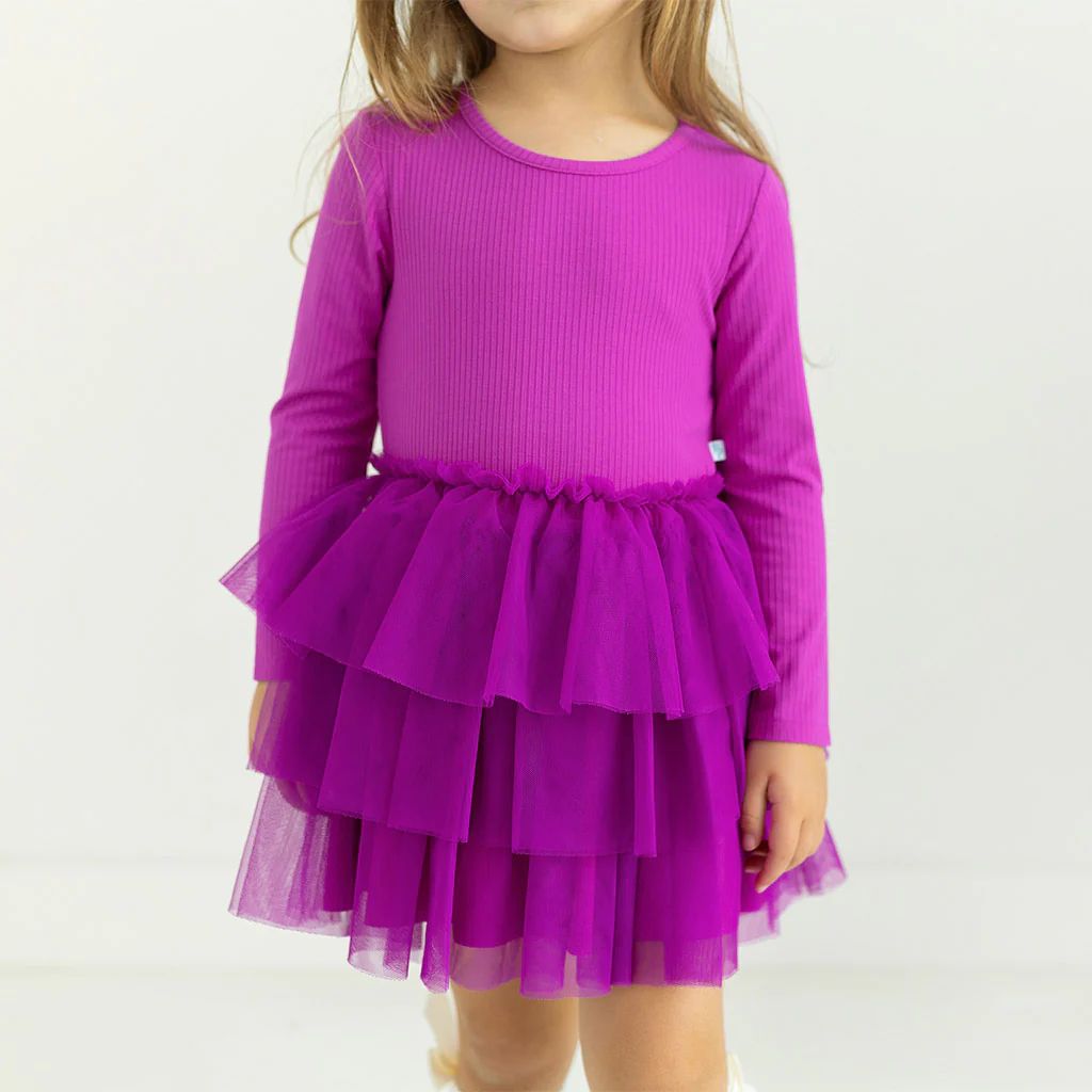 Ribbed Solid Purple Girl Toddler Tulle Dress | Posh Plum Ribbed | Posh Peanut