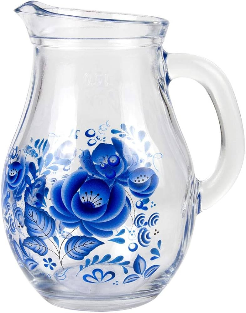 Water Pitcher Gzhel Glass Pitcher 16.9 fl oz Decorative Serving Pitcher Kitchen Decor | Amazon (US)
