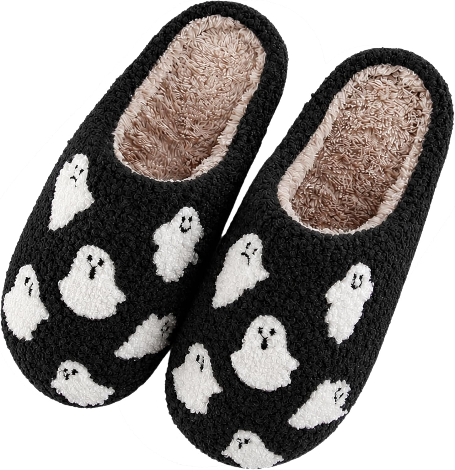 Halloween Slippers, Pumpkin Ghost Fall House Shoes, Fuzzy Non Slip Sole | Amazon (US)