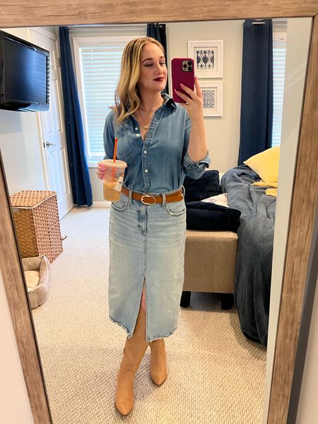 Today's outfit of the day. Jean skirt from target and denim button down from Banana Republic. Everything run true to size. 
Denim skirt
Spring outfit
Denim shirt

#LTKstyletip #LTKSeasonal #LTKSpringSale