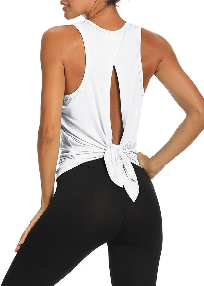 Bestisun Open Back Workout Shirts Tie Back Tank Tops for Women | Amazon (US)