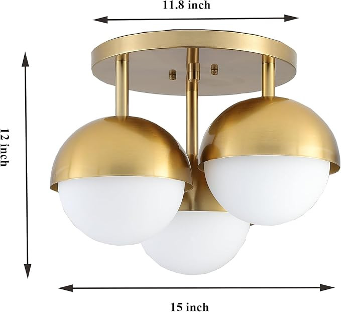 Mid Century 3-Light Semi Flush Mount Ceiling Light, Modern Brass Gold Ceiling Light Fixture with ... | Amazon (US)