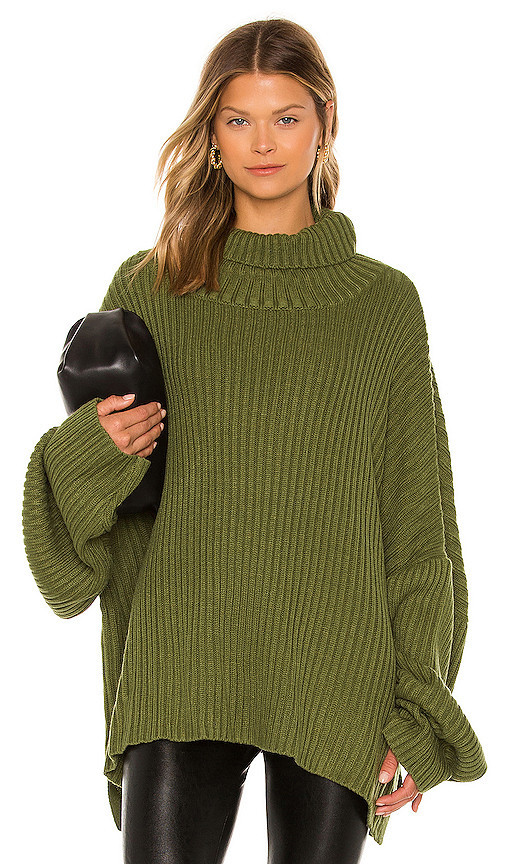 Casey Sweater | Army Green Sweater | Black Leather Leggings Outfit | Turtleneck Sweaters Fall Winter | Revolve Clothing (Global)