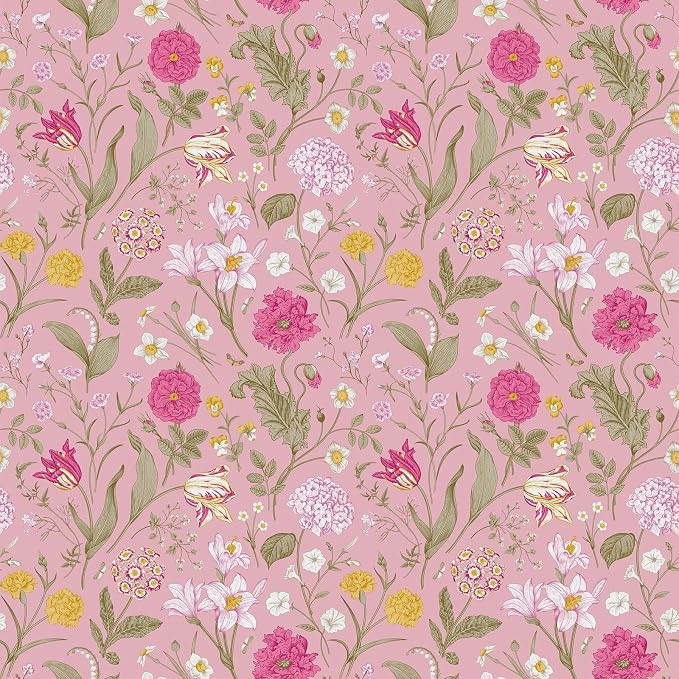 VEELIKE Cottage Pink Floral Wallpaper Vintage Pink Floral Peel and Stick Wallpaper for Girls Bedr... | Amazon (US)