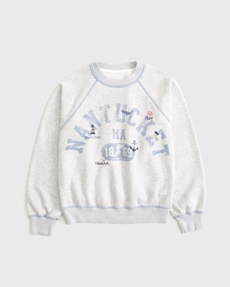 Abercrombie & Fitch Women's Graphic Raglan Classic Sunday Crew in Light Gray - Size XXS | Abercrombie & Fitch (US)