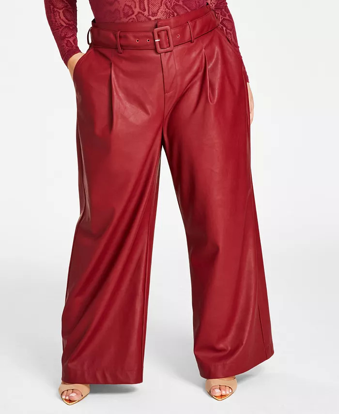 Trendy Plus Size Faux-Leather Wide-Leg Pants | Macy's