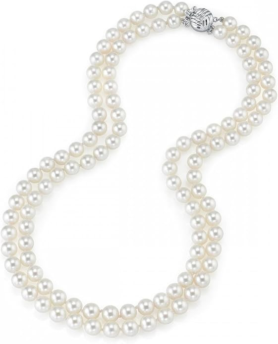 The Pearl Source White Freshwater Double Strand Pearl Necklace for Women - AAA Quality with 14K G... | Amazon (US)