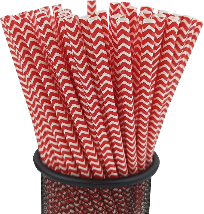 YAOSHENG Premium Disposable Waves Striped Drinking Paper Straws, Pack 100 Red Waves Paper Straws ... | Amazon (US)
