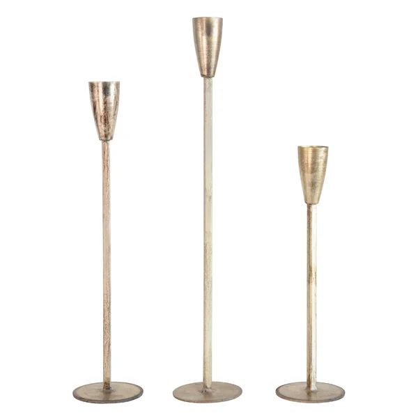 Brunos Metal Taper Holders, Antique Gold Finish, Set Of 3 | Wayfair North America