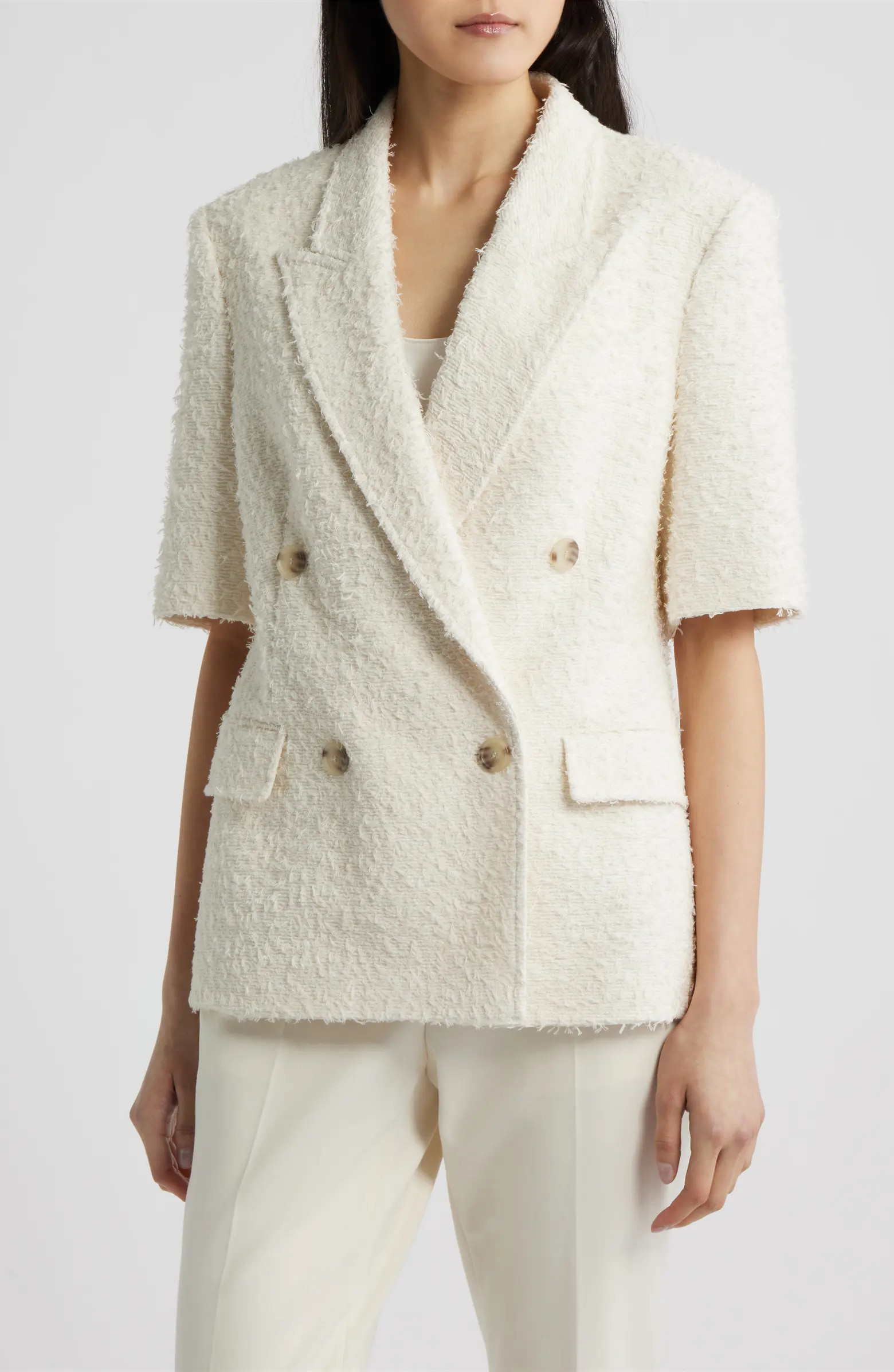 Jaleto Double Breasted Short Sleeve Tweed Blazer | Nordstrom