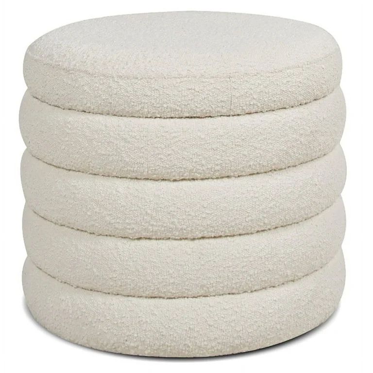 Jennifer Taylor Home Fuji 19" Upholstered Boucle Round Storage Ottoman, Ivory White | Walmart (US)