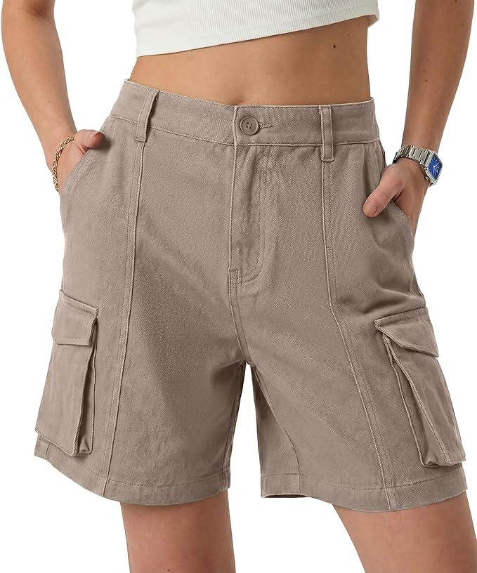 Lepunuo Womens Cargo Shorts Knee Length Bermuda Shorts 6 Pockets Casual Summer Hiking | Amazon (US)