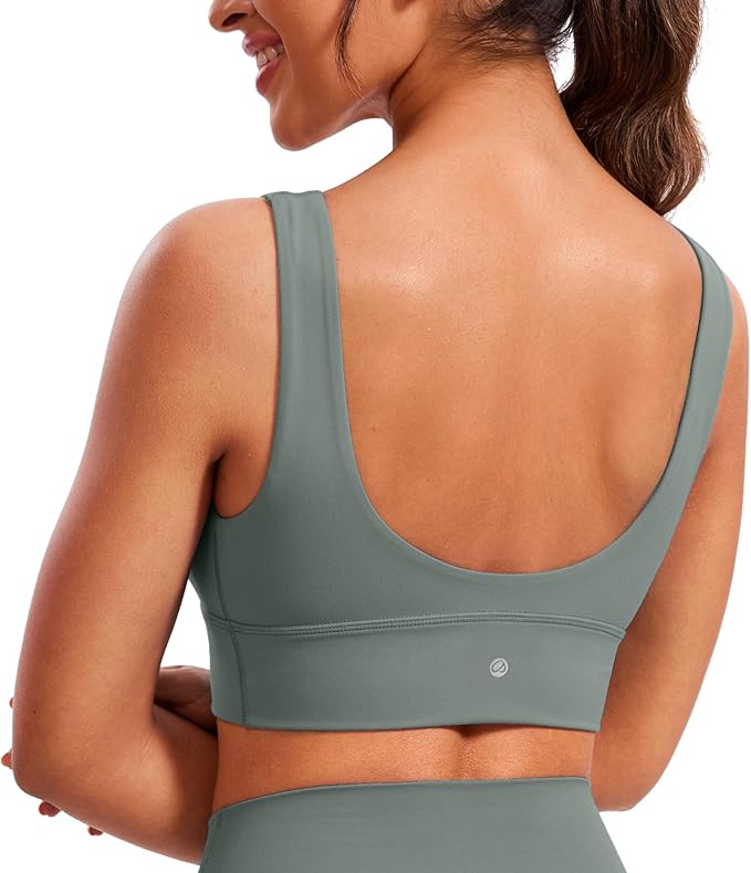 CRZ YOGA Butterluxe Womens V-Neck Longline Sports Bra - Wireless U-Shaped Open Back Yoga Low Impa... | Amazon (US)