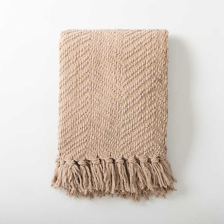 New! Dusty Rose Chevron Chenille Knit Throw | Kirkland's Home