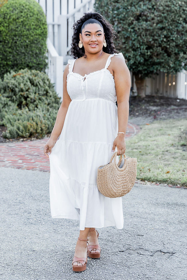 Happiness Is A Habit White Midi Dress | Pink Lily