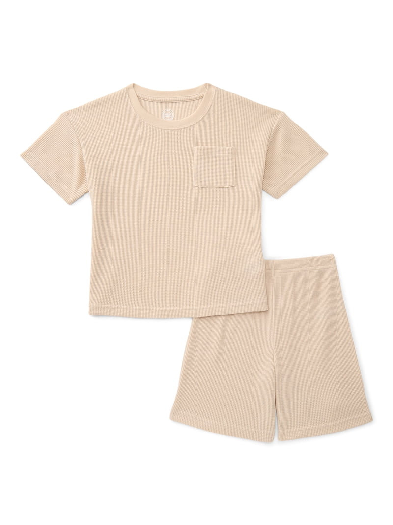 Wonder Nation Boys Waffle Knit Short Sleeve Top and Shorts Pajama Set, 2-Piece, Sizes 4-18 | Walmart (US)