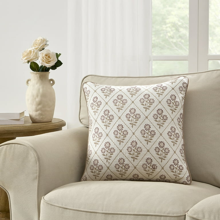 My Texas House 18" x 18" Camilia Dusty Mauve Floral Diamond Decorative Pillow Cover | Walmart (US)