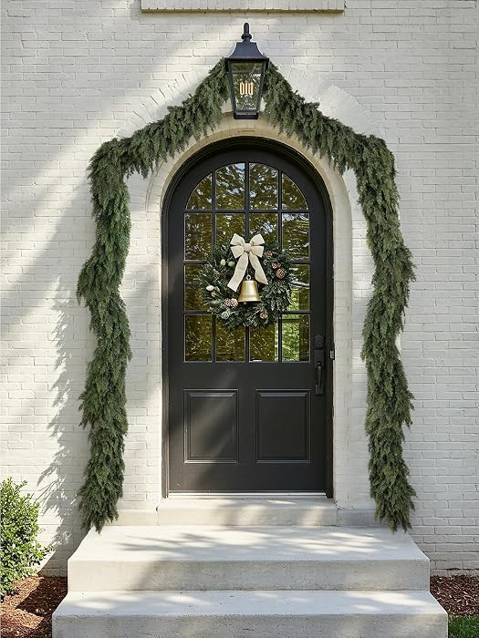 2PCS 9FT Christmas Cedar Garland, Real Touch Soft Greenery Xmas Decorations | Amazon (US)