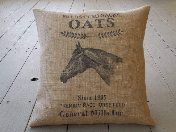 Oats Feedsack Horse Burlap Pillow Grain Sack Style 17 inch | Etsy | Etsy (US)