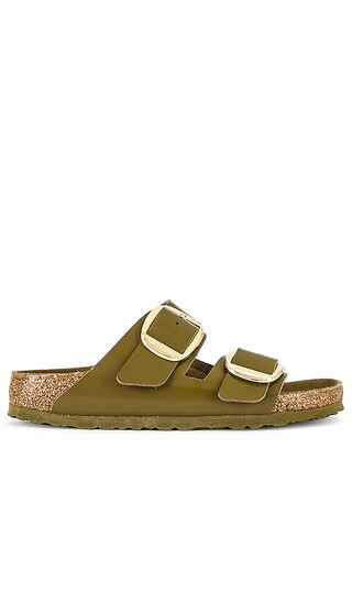 Arizona Big Buckle Sandal in High Shine Mud Green Leather | Revolve Clothing (Global)