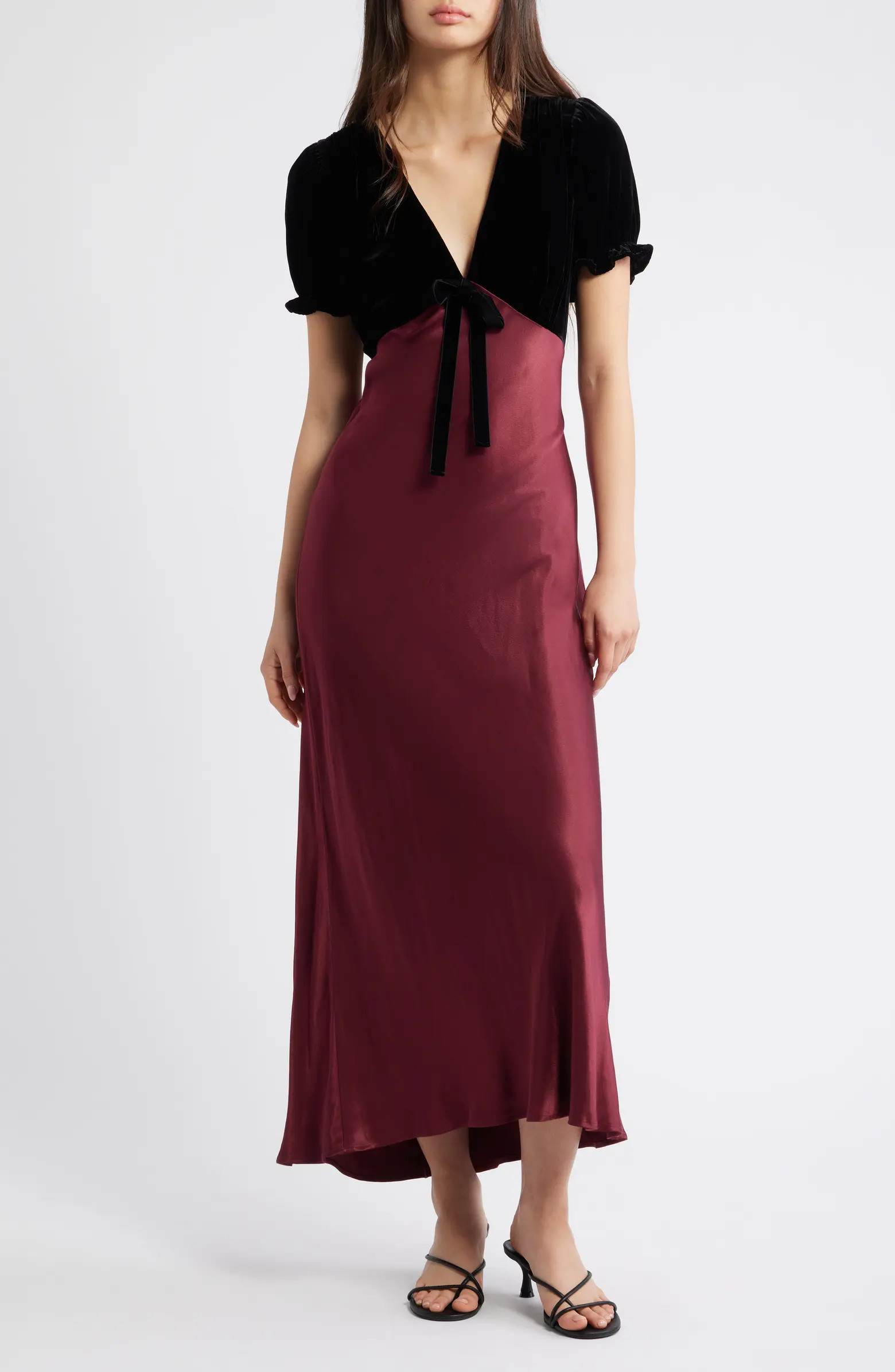 Rails Dory Puff Sleeve Mixed Media Velvet & Satin Cocktail Dress | Nordstrom | Nordstrom