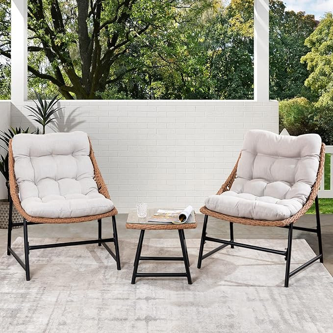 sunseen 3 Piece Patio Bistro Furniture Set Outdoor Wicker Rattan Conversation Chair Set with Coff... | Amazon (US)