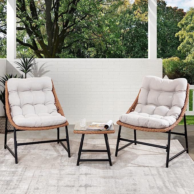 sunseen 3 Piece Patio Bistro Furniture Set Outdoor Wicker Rattan Conversation Chair Set with Coff... | Amazon (US)