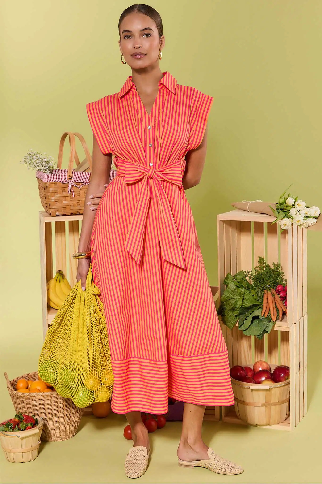 Oakley Orange Striped Midi Dress | Avara