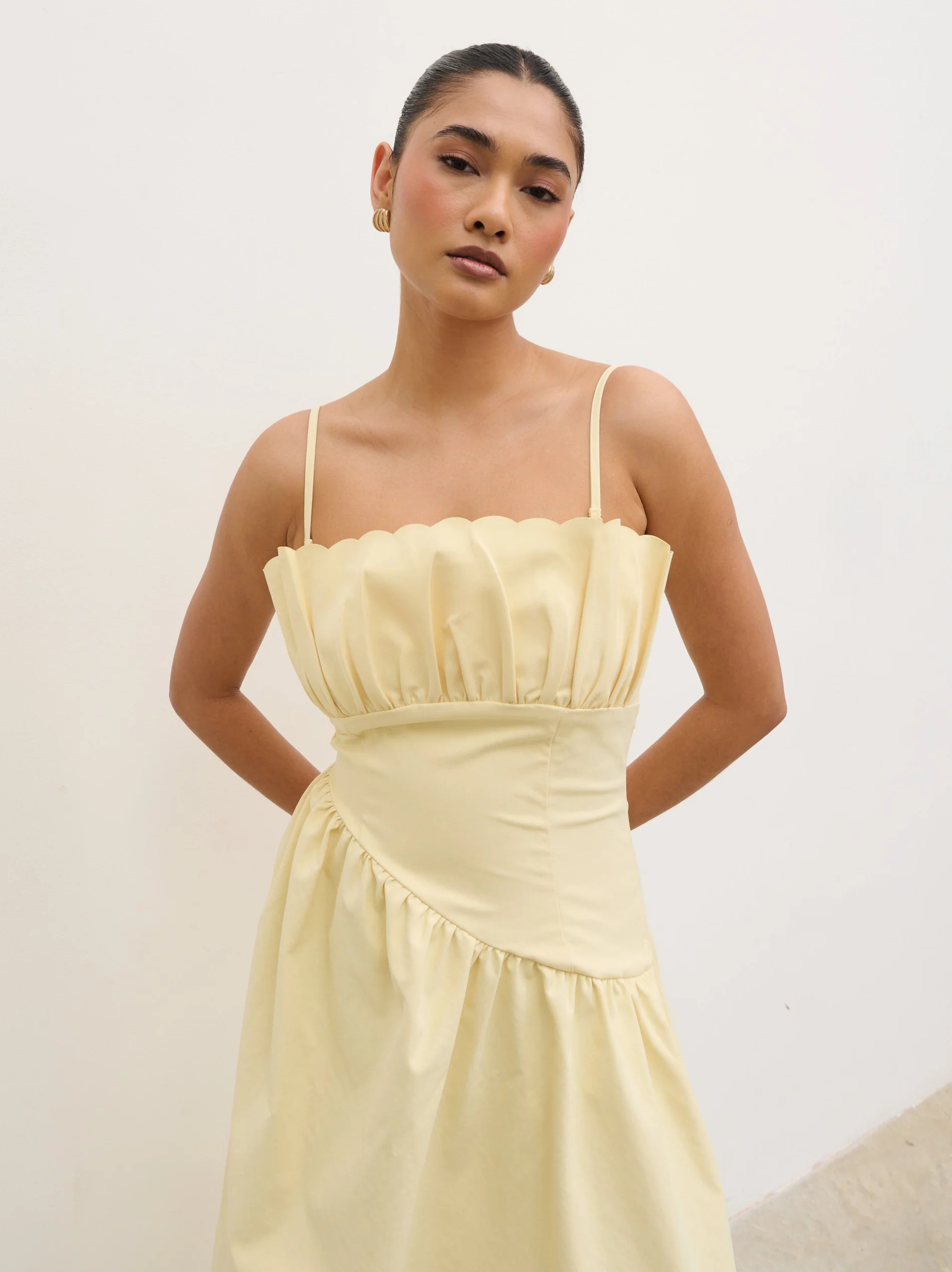 Zaria Corset Detail Midaxi Dress - Lemon | Pretty Lavish (UK)