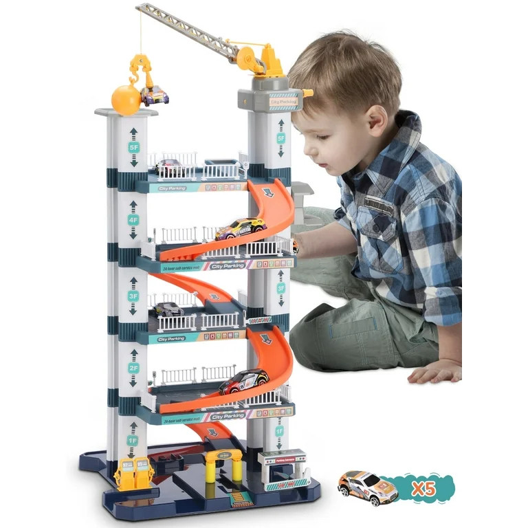 Wisairt Garage Playset Race Car Track Set,5 Floors Parking Lot Toys with 5 Toy Cars,Preschool Edu... | Walmart (US)