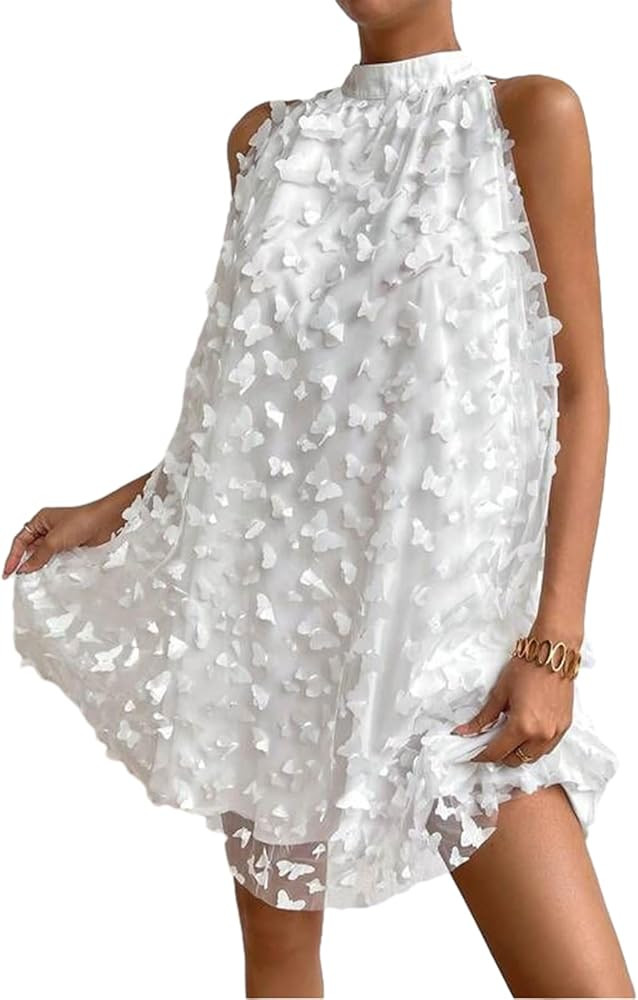 Dresses For Women Butterfly Appliques Mesh Overlay Halter Dress Cocktail Mini Dress Evening Party | Amazon (US)