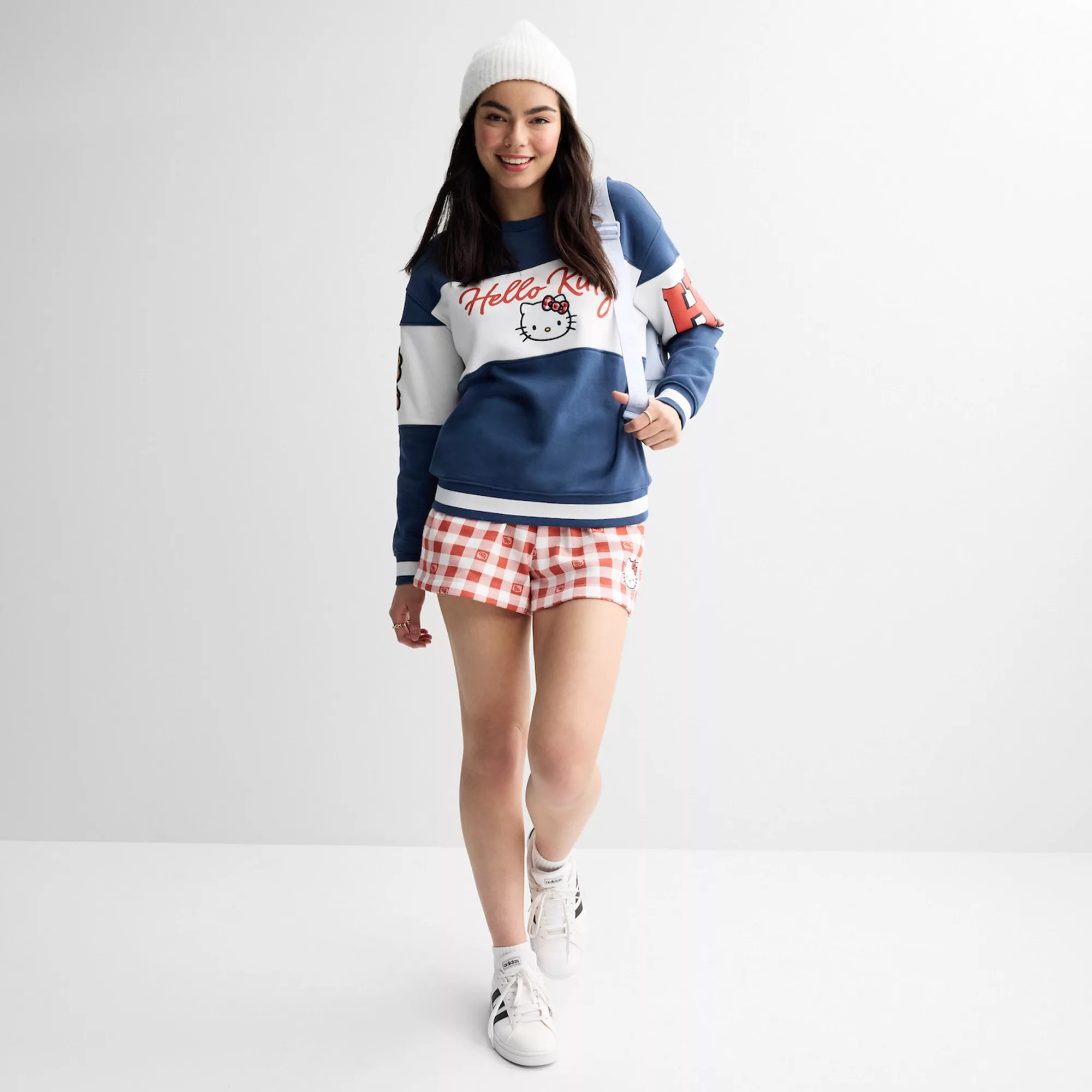 Juniors' Hello Kitty Gingham Fleece Shorts & Graphic Sweatshirt Matching Set | Kohl's