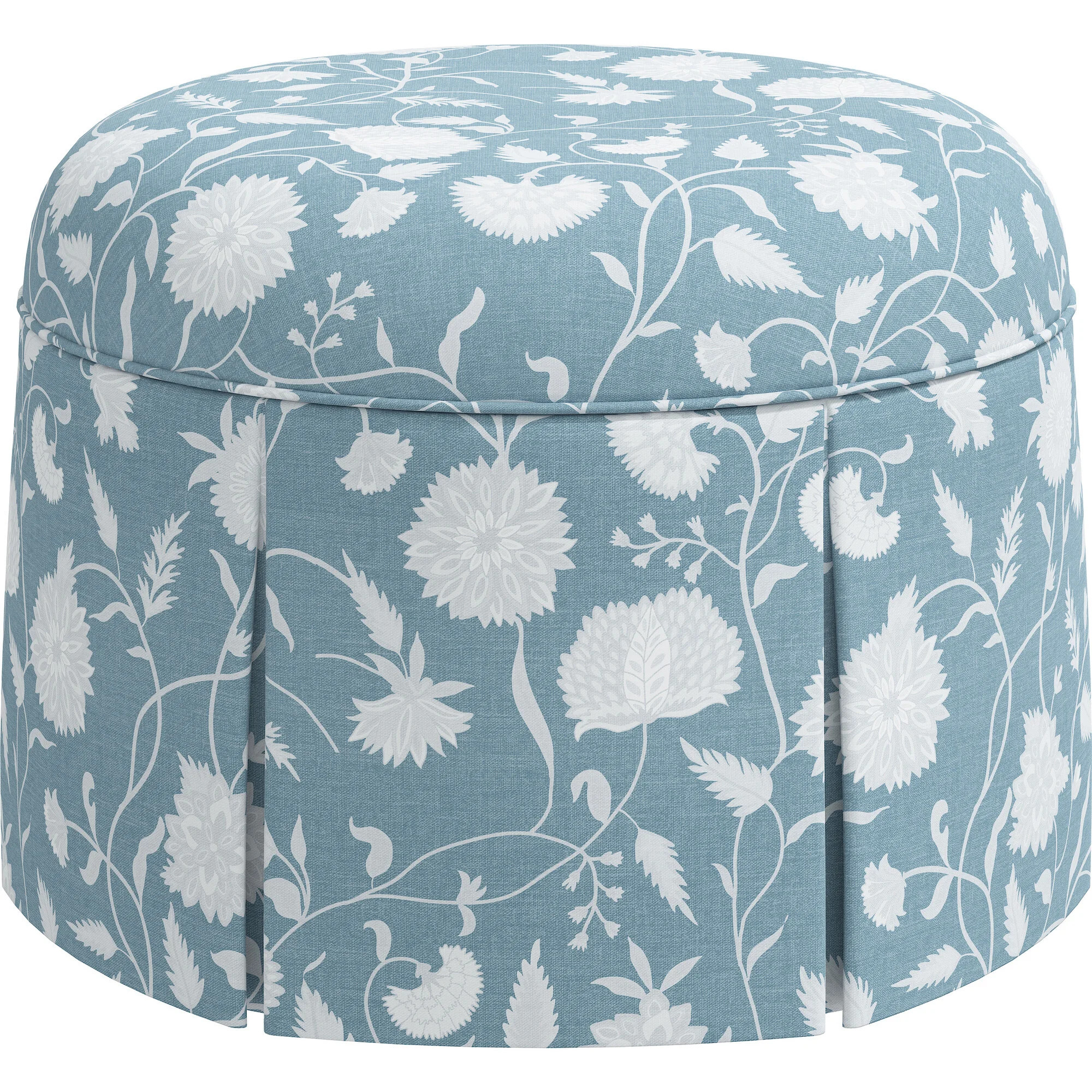 Beatrix Skirted Ottoman, Icy Blue Dahlia | Maisonette