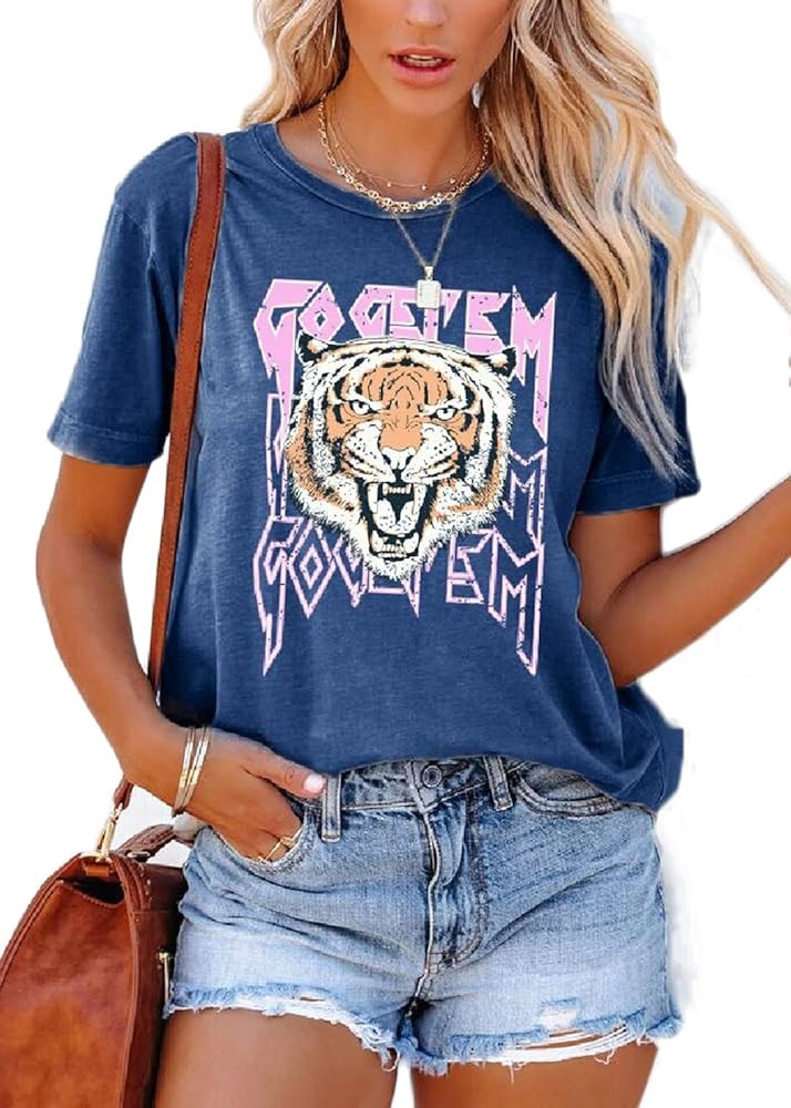 Graphic Tees for Women Short Sleeve Tshirts,Womens Summer Tops Crewneck Shirt Blouse | Amazon (US)