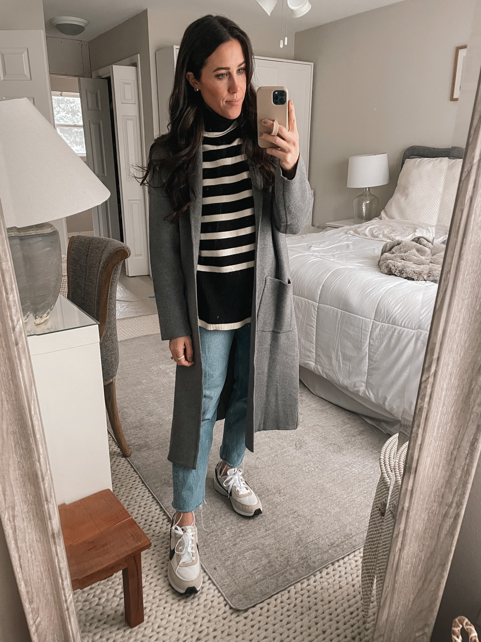 1.18.23
Striped Turtleneck, Mango Coatigan, straight leg denim and Nike sneakers 

#LTKSeasonal #LTKunder100 #LTKstyletip