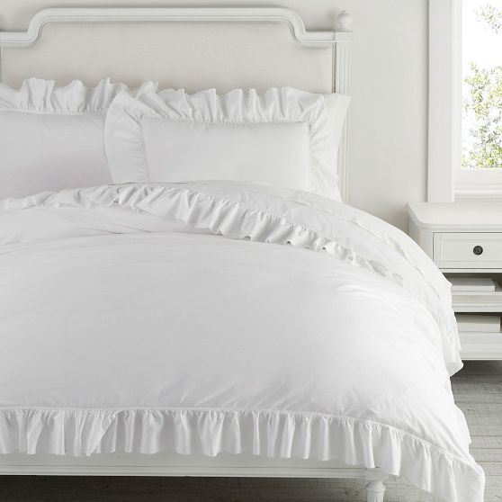 Washed Cotton Ruffle Organic Duvet Cover | Pottery Barn Teen