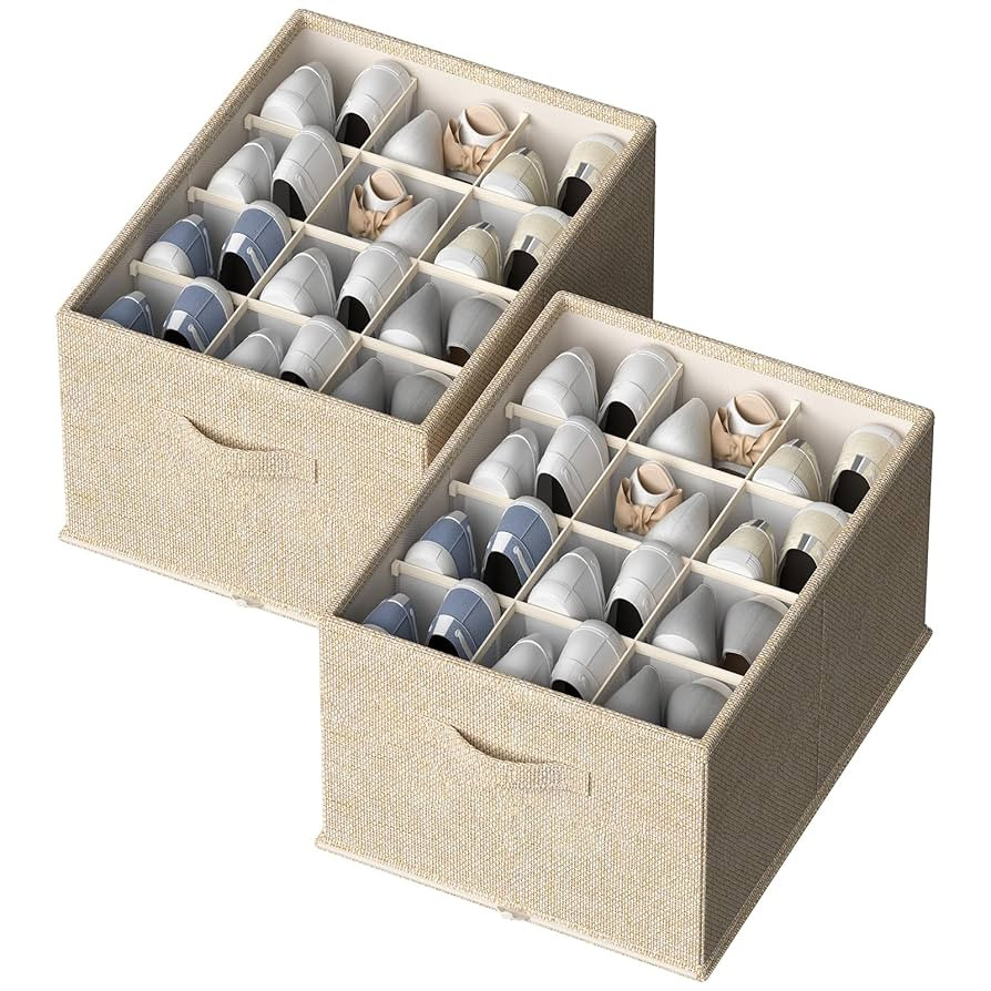 FHSQX 2 Pack Shoe Organizer for Closet,Foldable Shoe Organizer,Fits up to 24 Pairs,Storage Contai... | Amazon (US)