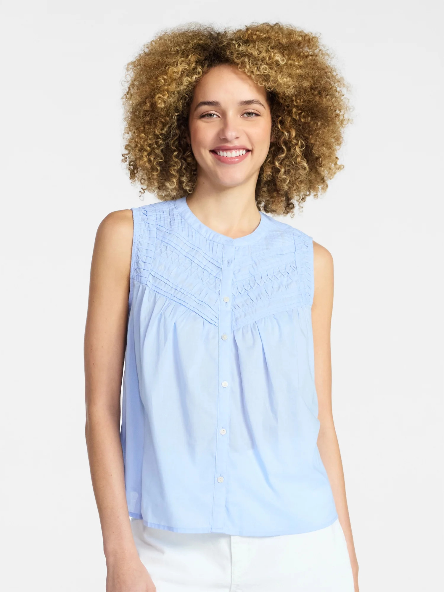 Time and Tru Women’s Pleated Cotton Sleeveless Top, Sizes XS-XXXL | Walmart (US)