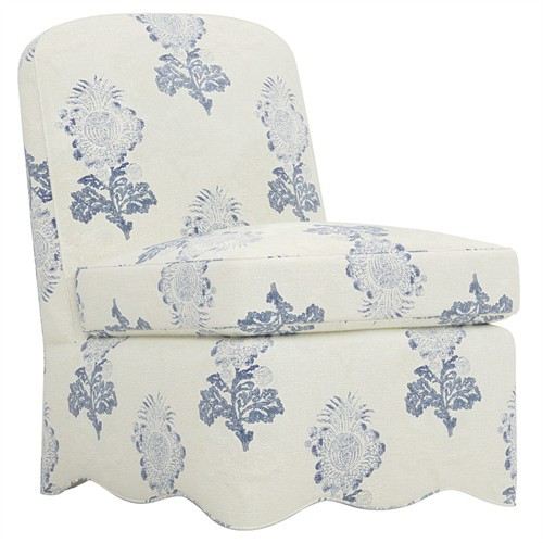Lillian Whisper Blue Botanical Slipper Chair | Kathy Kuo Home