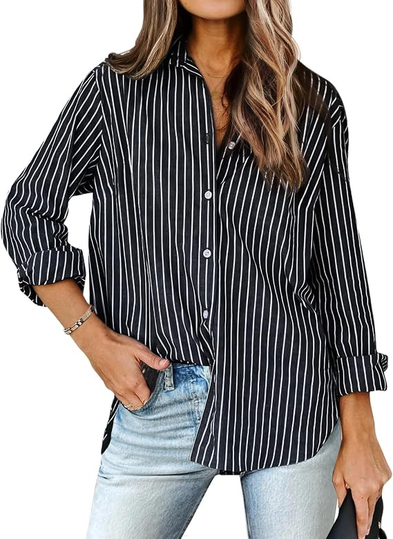 Zeagoo Womens Shirts Button Down Printed Lantern Long Sleeve Blouse Fashion Casual Tops 2025 | Amazon (US)